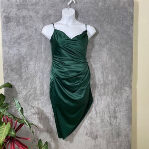 Green Formal Satin Slip midi Dress size L Cocktail Party Dress Wedding rushing